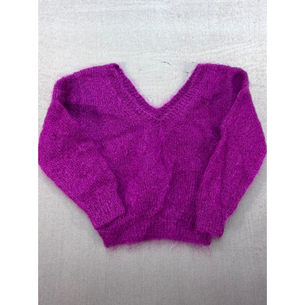Perry Ellis Portfolio Petite Mohair Wool Women V-Neck Sweater Pink Purple Size S